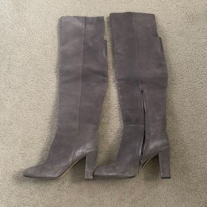 Gray suede thigh high boots